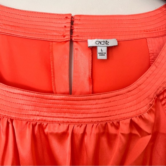 Cache Peach Coral Satin Sleeveless Blouse Womens L Top Casual Party Formal - Picture 5 of 7